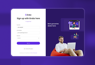 Grabz: Sign up 3d animation design illustration landing page product design ui uiux