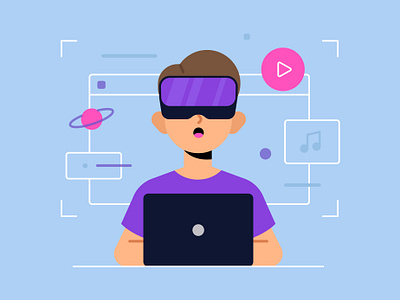 Person Experiencing Virtual Reality with VR Headset and Laptop adobe stock app character design design flat flat vector free graphic design illustration laptop ui ux vector virtual vr headset