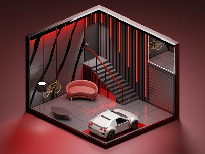 Luxury 3D garage 3d blender car cartoon futuristic garage illustrations luxury modern punk resources room rooms scifi stylized