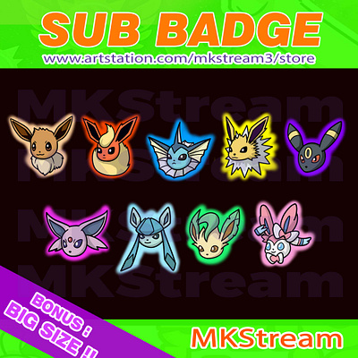 Twitch sub badges pokemon eevee evolution pack animated emotes anime cute design eevee eevee sub badges emotes eve illustration jolteon pikachu pokemon pokemon sub badges sub badge sub badges sylveon twitch sub badges umbreon vaporeon vlareon