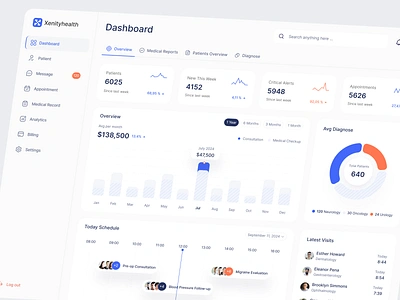 Xenity Health - Medical Dashboard clean clean dashboard dashboard dashboard overview medical medical dashboard nextjs nextjs dashboard pixel infinity uiux web design xenity studio