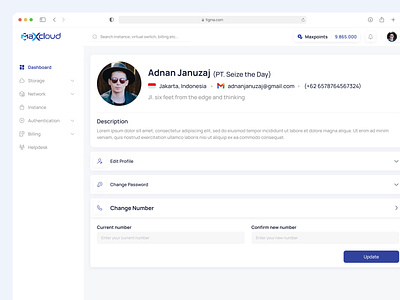 Maxcloud - Web App Saas Change Number change number change number page clean design design figma graphic design maxcloud profile detail saas software as a service ui uiux user experience user interface ux web app web application web change number web design webdesign