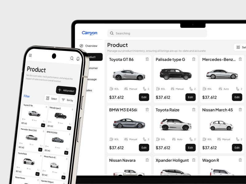 CarryOn - Car Sales Dashboard UI KIT car carryon chart dashboard dpopstudio manage responsive sales ui kit