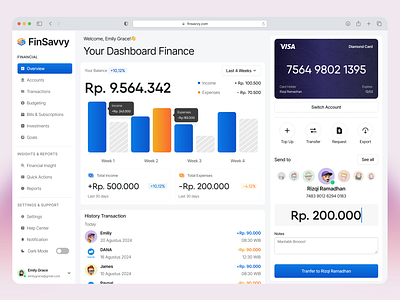 FinSavvy - Finance Dashboard 3d animation branding card design dribbble exploration finance graphic design logo money motion graphics number ui uidesign uitrend ux