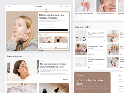 Glowtura - Article Page aesthetic article beauty body care brand identity branding design e ecommerce information landing page minimalist news product design shopping skincare ui ux web design website woman