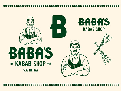 Sneak Peek - Babas Kabab Shop Brand Identity apparel badge brand brand design brand identity branding design design studio graphic design graphics hand drawn illustration logo logos logotype retro typography ui vector vintage