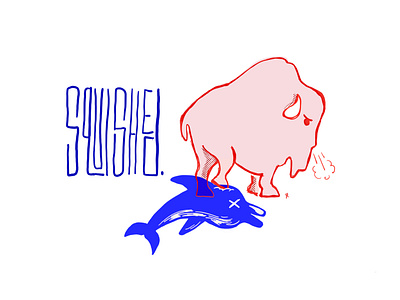 squished. buffalo dolphins doodle football illustration nfl rivalry sketch squished tiny buffalo