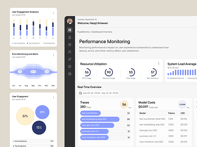 FuseMonitor - AI Large Language Models (LLMs) Monitor ai ai model analytics ai monitor ai monitoring tools ai performance optimization chart clean clean dashoard dashboard graphic large language model analytics llm llm performance monitoring llms performance monitor ai pie chart real time ai analytics saas saas product ui dashboard