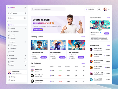 Craptof NFT Artwork Platform Webapp 2024 bitcoin blockchain crypto cryptocurrency dashboard design finance dashboard fintech dashboard nft nft art nft collection nft design nft marketplace nft marketplace dashboard design ui ux design web design web panel webapp website