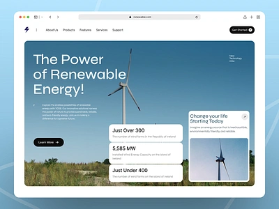 Turbine | Electric Renewable Energy Website battery eco friendly electric green energy home page landing page minimal nature orbix studio renewable energy renewable energy website solar energy solar system sustainable technology turbine website ui ux web design wind turbine energy