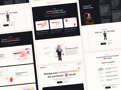 AI-driven NPS startup - web design 3d ai ai driven dark gradient gradients grid illustration illustrations landing page nps startup ui webdesign website