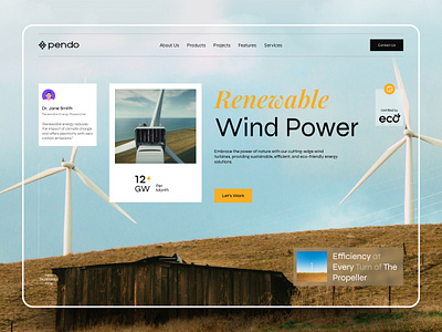 Pendo | Wind Turbine Power Website | Orbix Studio battery battery sustainable eco friendly eco friendly electric green energy home page landing page minimal nature orbix studio power renewable energy renewable energy website solar energy solar system technology ui ux web design wind turbine energy