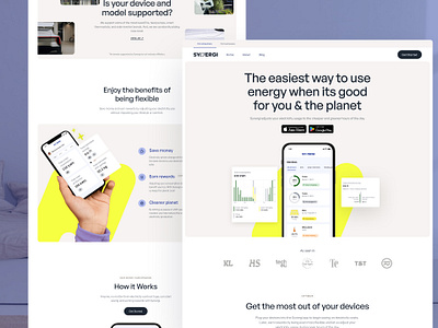 Synergi - Web design branding bright colorful electricity energy landingpage mobile mockups playful saving startup typography webflow website