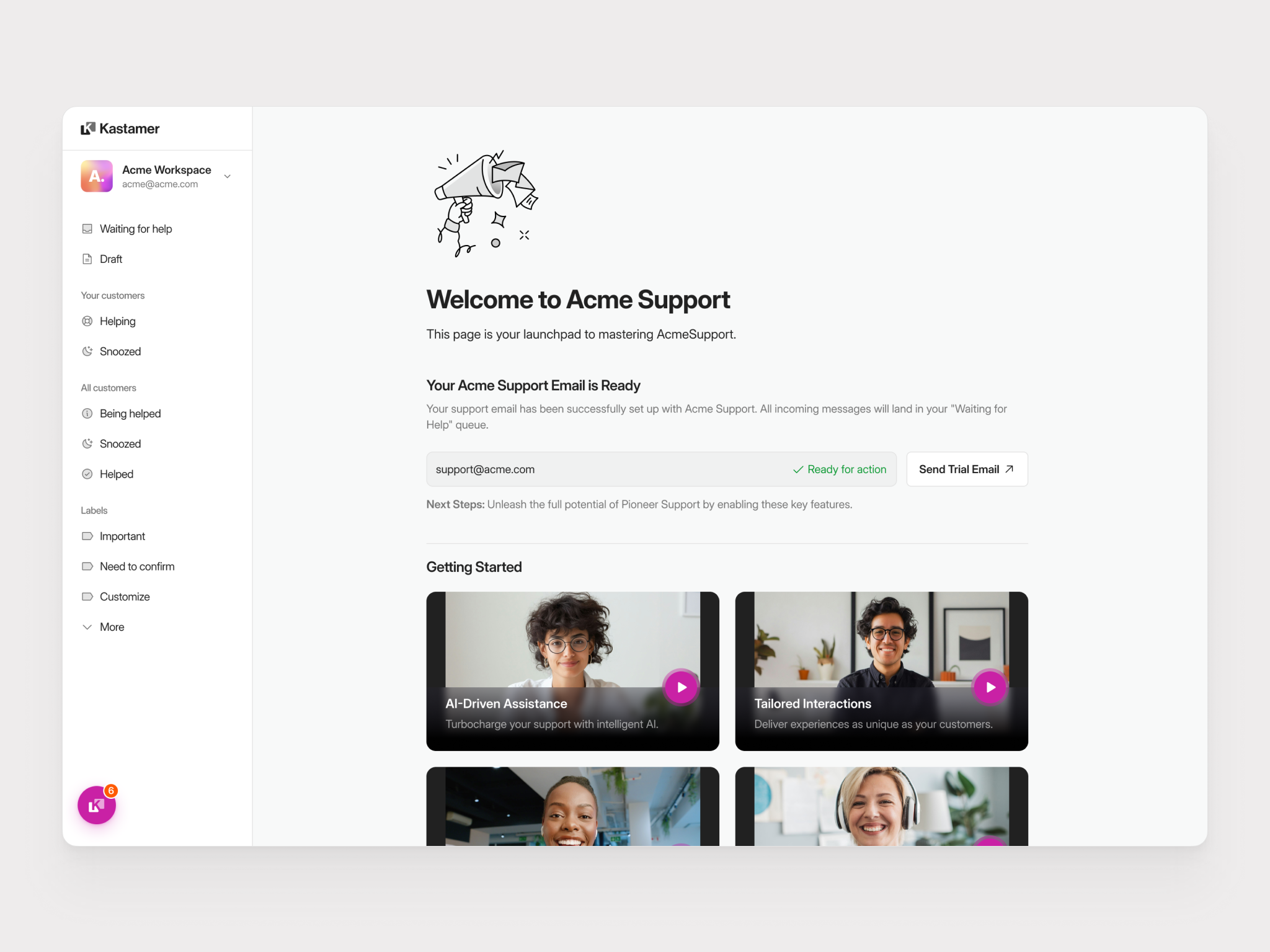Kastamer - Get Started Screen clean customer platform customer support dashboard get started minimal saas saas platform saas website uiux website