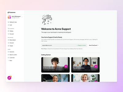 Kastamer - Get Started Screen clean customer platform customer support dashboard get started minimal saas saas platform saas website uiux website