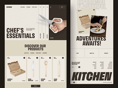 Kitchen Equipment Website agency branding business chefs cooking design ecommerce kitchen kitchenproduct knife landing page minimal retro style sajon trending ui ui designer visual designer web webdesign