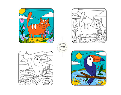 Animal coloring page colection animal cat coloring book coloring page cute illustration dolphin flat illustration kid coloring kid illustration line monoline simple sketching t shirt toucan vector