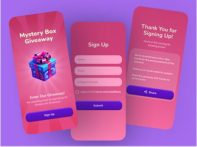 Giveaway Signup Ui design 3d form giveaway irshad madambi kids mystery pinkish signup ui