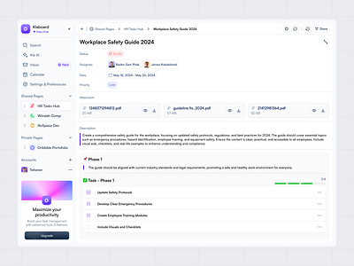 Klaboard - Task Management Dashboard (Detail Task) activity dashboard brand identity branding dashboard data design detail task management minimalist navbar product design project management roadmap sidebar task tracking team collaboration ui ux website work