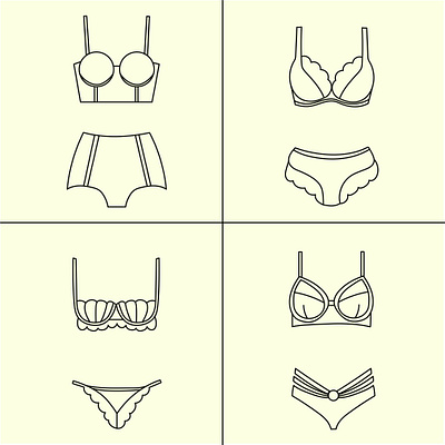 A set of cute lace bikini items for women app branding design graphic design illustration logo typography ui ux vector