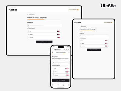 Litesite - Recipients campaign designer dribbble figma inspiration responsive responsivedesign ui uidesign uidesigner uitrends uiux userexperience userinterface ux uxdesign uxdesigner webapp webdesign webdesigner