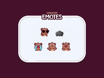 Animated Bear Emotes Pack Twitch animated emotes animated gifs bear emotes character animation chibi art content creator graphics custom emotes cute emotes emoji emote design gaming emotes illustration mascot design rage streamer branding streaming graphics trash twitch emotes