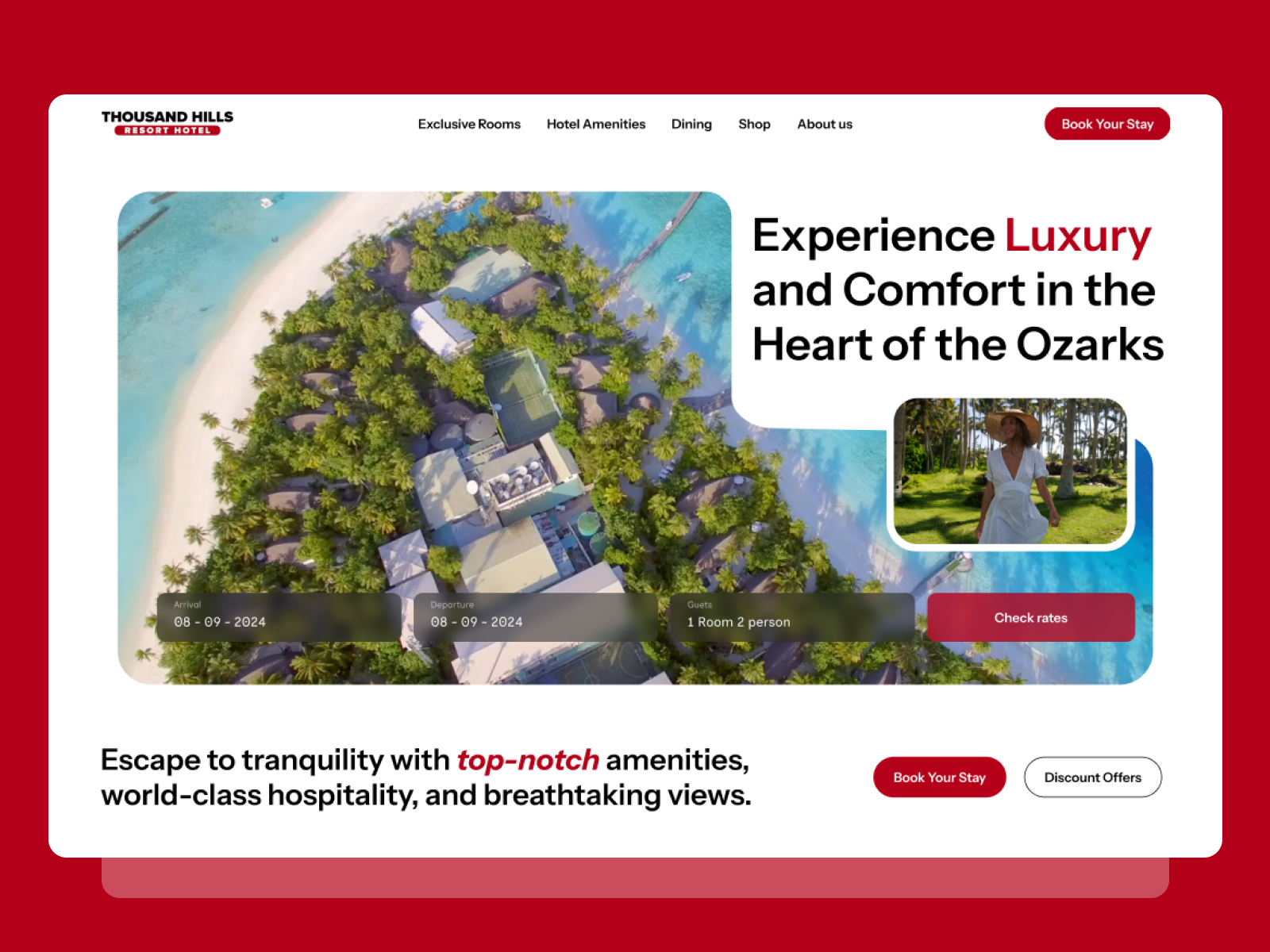 Thousand Hills - Resort Hotel UI Design branding creativerafat figma figmacommunity hotelbookingapp luxuryresort maxrafa maxrafat motion graphics resorthotelui ui uidesign webdesign