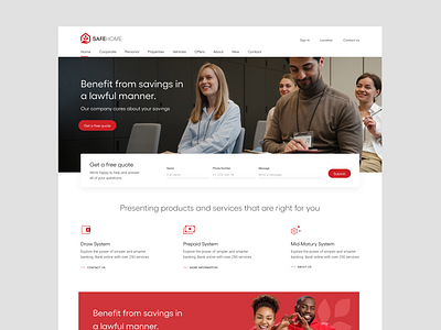 Banking and financial solution banking clean features finance hero homepage light red search web design