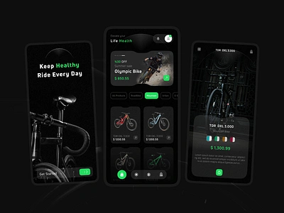 E-commerce App Design app app design bike branding dark theme design digital digital art ecommerce ecommerce app figma graphic design health identity branding motion graphics sports ui ui app ui ux ux design