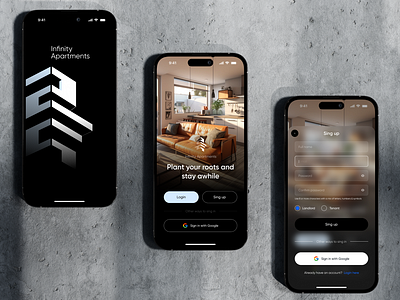 Infinity Apartments: Sleek and Convenient Housing App apartment appdesign appdevelopment concrete dribbbleweeklywarmup fintech flatdesig housing iphone logindesign minimaldesign mobileapp realestate ui uidesign uxui