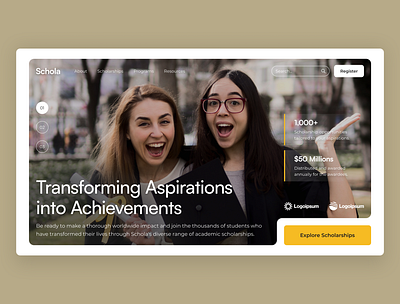 Schola – Scholarship Hero Section customizable design education design educational platform figma design figma template hero section scholarship program scholarship template student opportunities student resources ui inspiration ui show case ui trends uxui design uxui designer web design webdesign inspiration website template