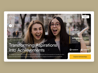 Schola – Scholarship Hero Section customizable design education design educational platform figma design figma template hero section scholarship program scholarship template student opportunities student resources ui inspiration ui show case ui trends uxui design uxui designer web design webdesign inspiration website template