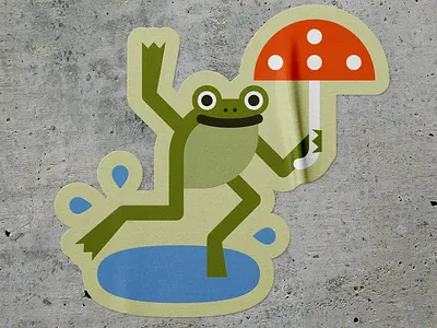 🐸🍄 Happy Froggies! autumn fall frog graphic design kids logo mushroom puddle sticker toad umbrella