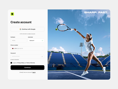 Sign Up / Register / Create Account create account interface register sign up tennis ui ux web design