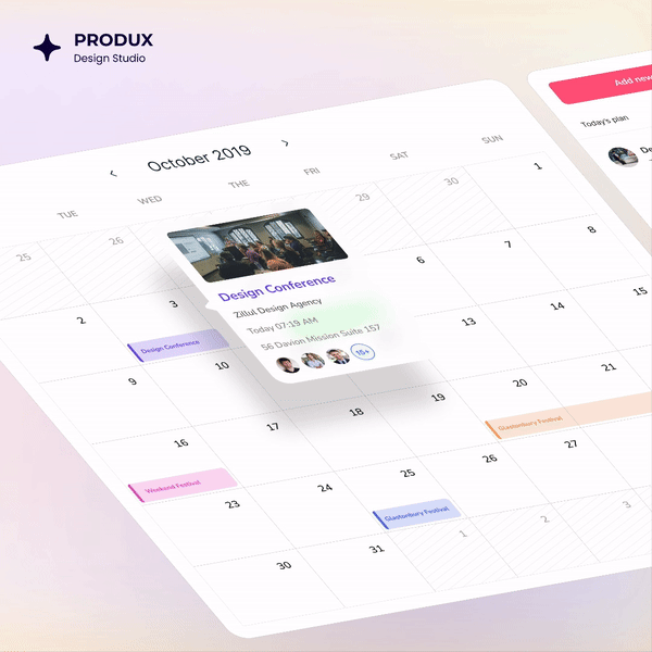 Monthly view of calendar for scheduled event userinterface