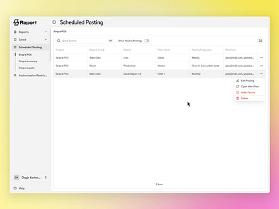 Simpra Report | Schedule Posting Component animation component design design team edit posting frequency repeat report schedule side menu simpra time setting ui ux