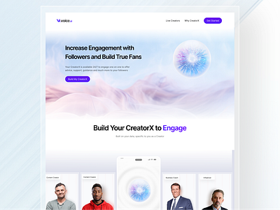 AI Landing Page Design ai artificial intelligence branding cc clean creator design futuristic graphic design influencers landing page minimal orb ui ux web web design website