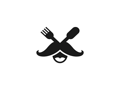 Crazy Food - Logo Design branding cafe chef face food fork freelance logo design freelance logo designer logo logo design minimal moustache mustache restaurant simple smile spoon