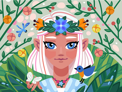 Flower princess character color coloring book cute digital art flower forest garden girl illustration portrait woman