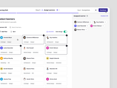 Trenning - Create Learning Path: Assign Learners in SaaS LMS assessment course education education platform knowledge base learner learning management system learning path lms product design quiz saas saas design staff training student team training ui ux web design wiki