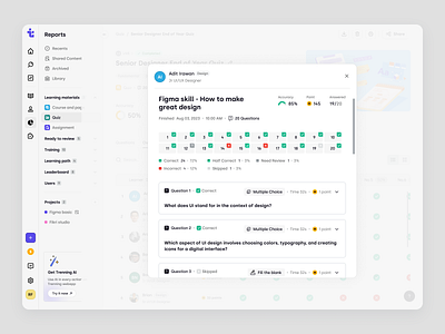 Trenning - Detailed Learner Quiz Results in a SaaS LMS assessment course education education platform knowledge base learning management system lms product design quiz saas saas design staff training student team training training ui ux web app web design wiki