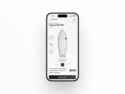 Surfboard Product Page Design clean ui e commerce design figma minimalist design mobile app design mobile interface ui ui design