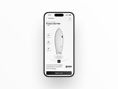 Surfboard Product Page Design clean ui e commerce design figma minimalist design mobile app design mobile interface ui ui design