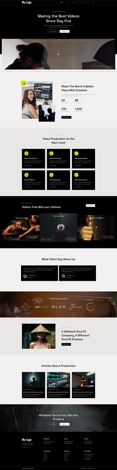 Cinematic Website Design for Video Production Services 3d animation branding design graphic design illustration logo motion graphics ui vector video editing services