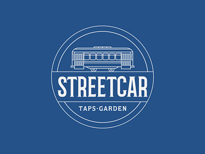 Logo for a Streetcar Restaurant badge blue branding circle emblem logo design logotype modern restaurant retro round tram transport vintage