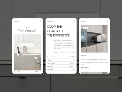 Water Purifier Mobile UI Design clean concept design golden canon grid grid layout minimal mobile purifier ui water purifier webdesign website