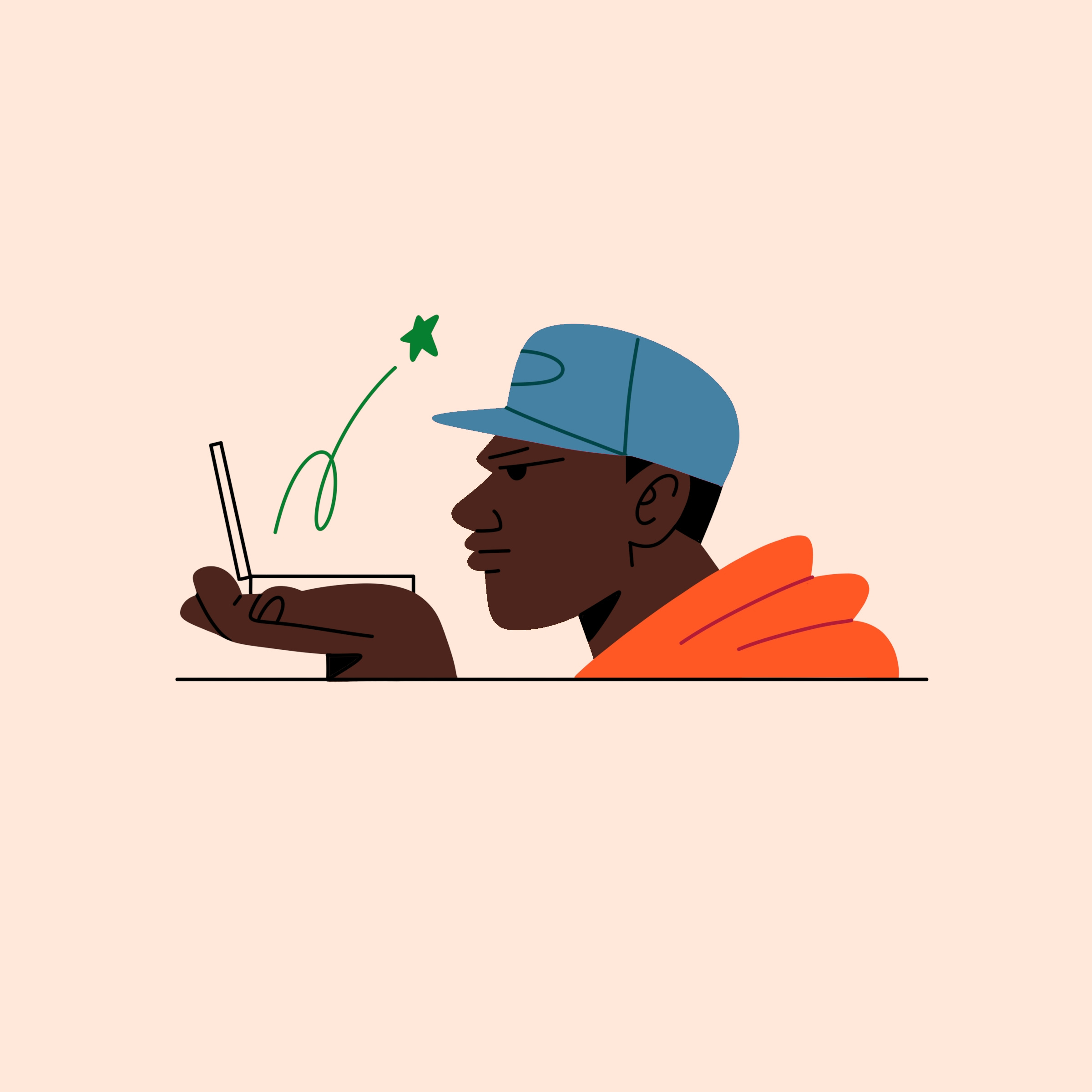 Small laptop black man character character design cool guy freelance laptop working