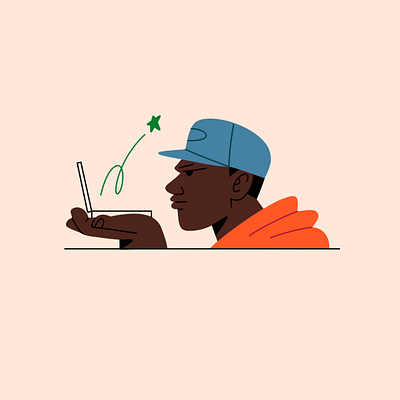 Small laptop black man character character design cool guy freelance laptop working