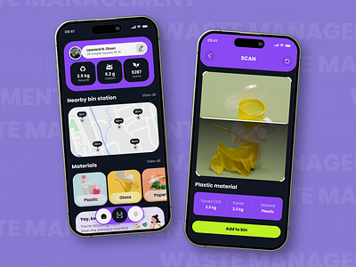 Innovative Waste Management App Design 🗑️ ♻️ branding custom app design eco friendly environment home illustration map mobile app recycling recycling app ui ui design uiux user interface ux waste collection waste management app waste picker weight calculation