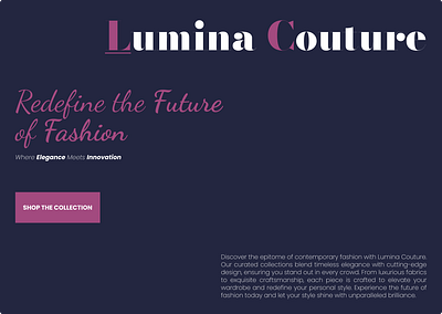 Lumina Couture Hero Section branding design fashion figma graphic design ui uiux userinterface webdesign website